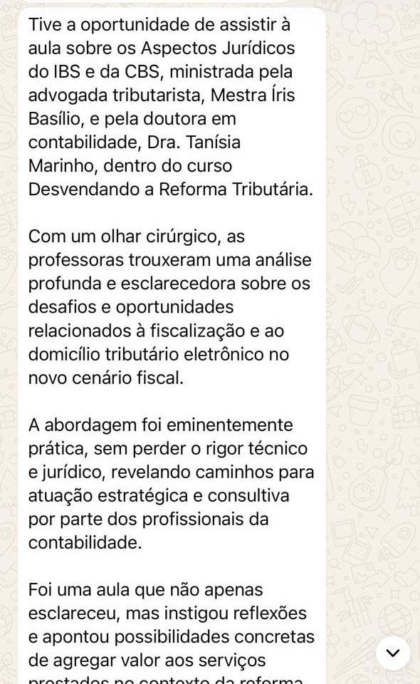 Depoimento de Jose Carlos sobre a aula de aspectos jurídicos do IBS e da CBS