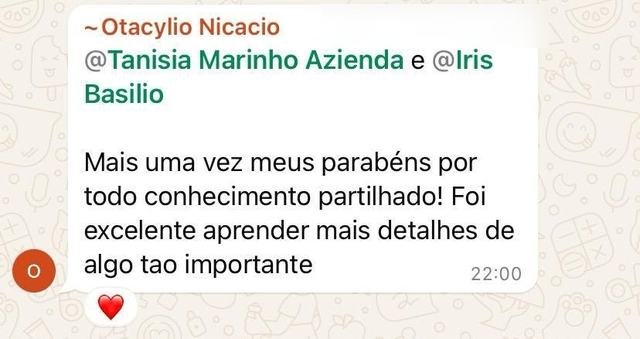 Depoimento de Otacylio Nicacio agradecendo pelo conhecimento compartilhado